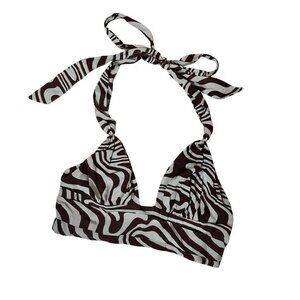 GARAGE Animal Print Zebra Silky Halter Crop Top Size Small Bra Corset Bustier